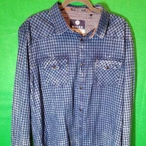NOIZE AMSTRDM 1996 Mens Indigo Blue Gingham Plaid Button Down Shirt Sz XXL